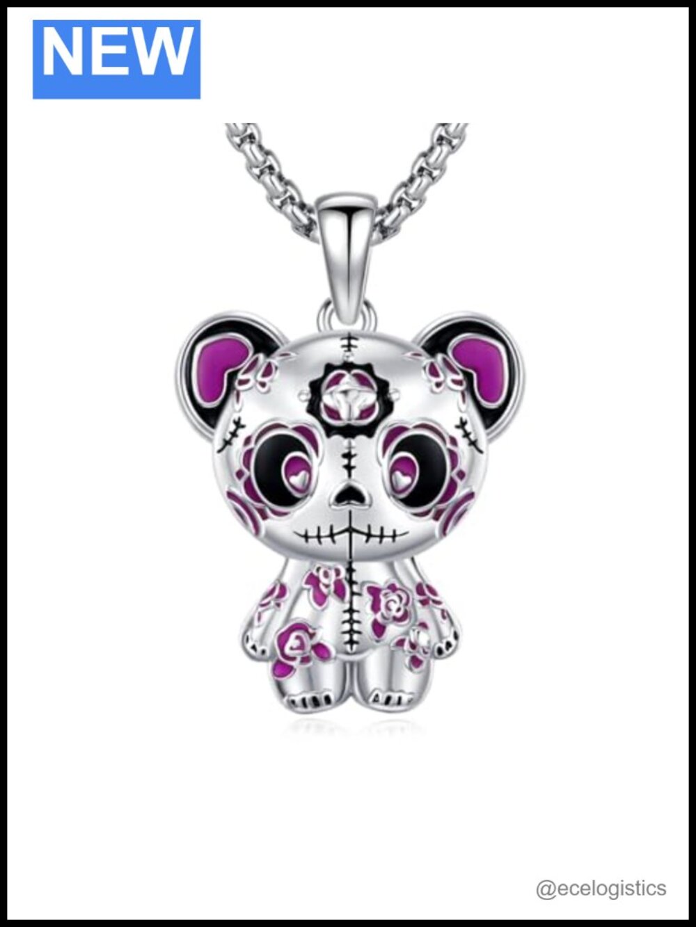 925 Sterling Silver Voodoo Doll Teddy Bear Pendant Necklace Gothic 22 in